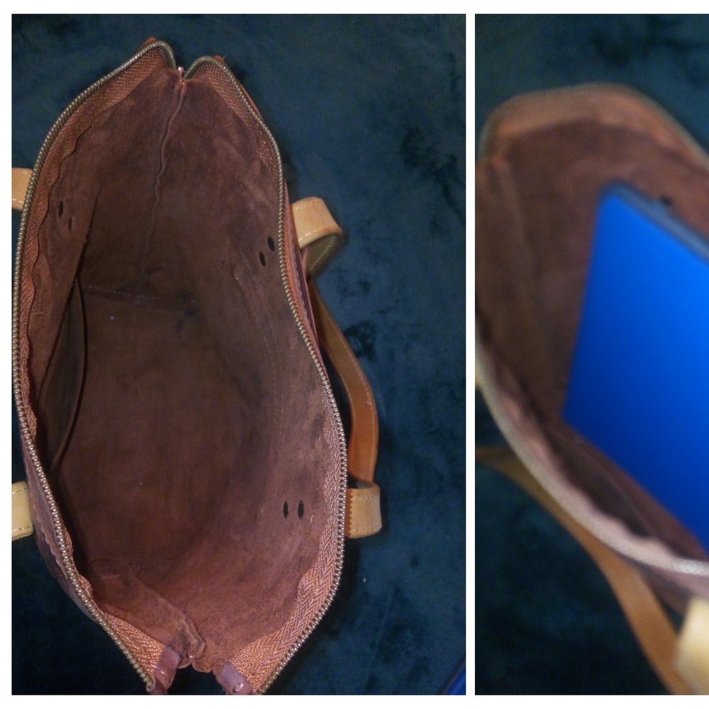 Babak Two Toned Square Leather Tote, Reddish Brown & Tan - Picture 4 of 15